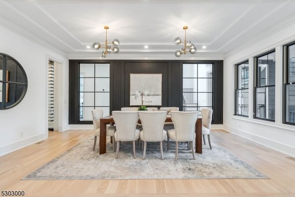 Dining room, Interior, Pendant Lights, Wood Texture Flooring