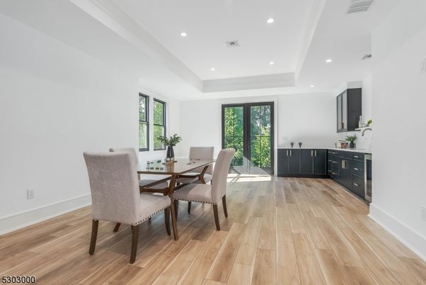 Dining room, Interior, Recessed Lighting, Wood Texture Flooring