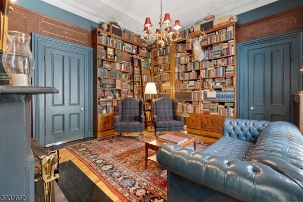 Chandelier, Home Office, Interior, Wood Texture Flooring