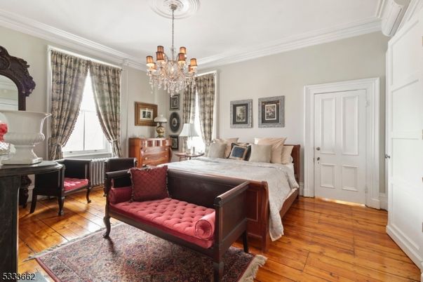 Bedroom, Chandelier, Interior, Wood Texture Flooring