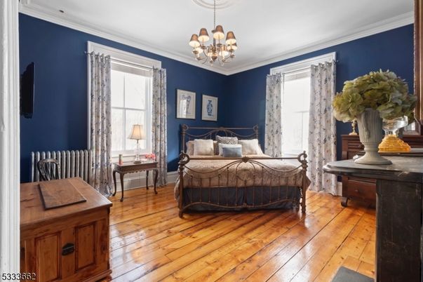Bedroom, Chandelier, Interior, Wood Texture Flooring