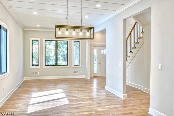 Empty room, Interior, Pendant Lights, Recessed Lighting, Wood Texture Flooring