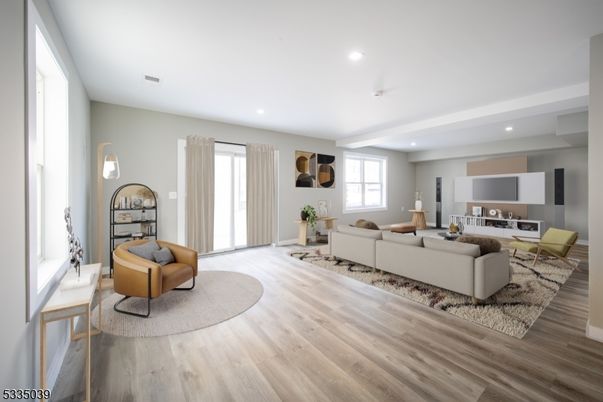 Interior, Living room, Recessed Lighting, Wood Texture Flooring