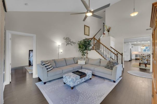 Dining room, Interior, Kitchen, Living room, Pendant Lights, Wood Texture Flooring
