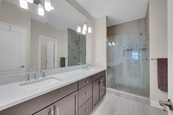 Bathroom, Dual Sink Vanities, Glass Shower, Interior