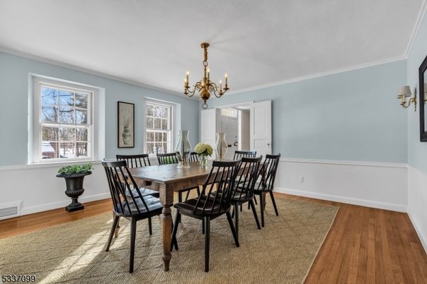 Chandelier, Dining room, Interior, Wood Texture Flooring