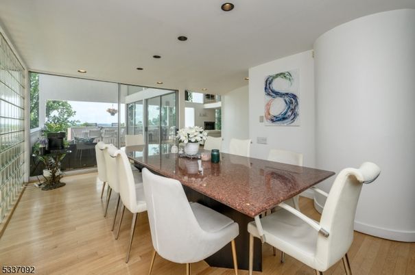 Dining room, Interior, Recessed Lighting, Wood Texture Flooring