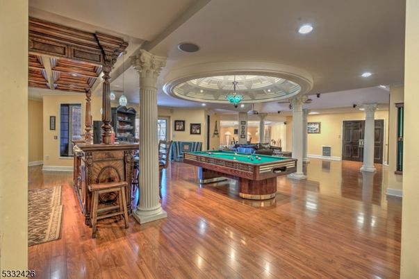 Billiard Table, Game Room, Interior, Recessed Lighting, Wood Texture Flooring