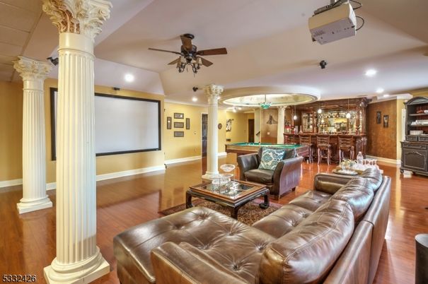 Billiard Table, Chandelier, Interior, Living room, Recessed Lighting, Wood Texture Flooring