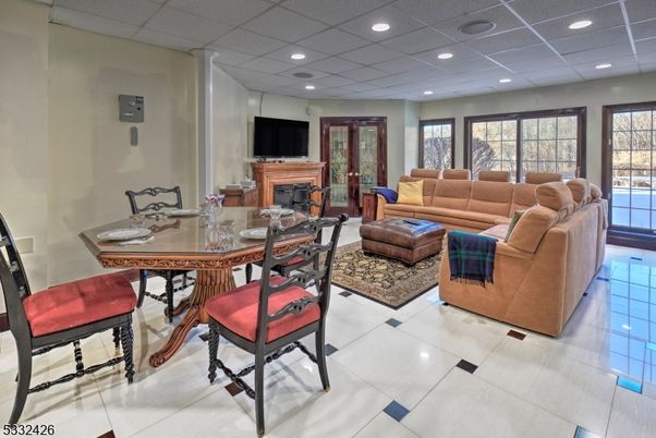 Dining room, Fireplace, Interior, Living room, Recessed Lighting