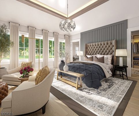 Bedroom, Chandelier, Interior, Pendant Lights, Wood Texture Flooring