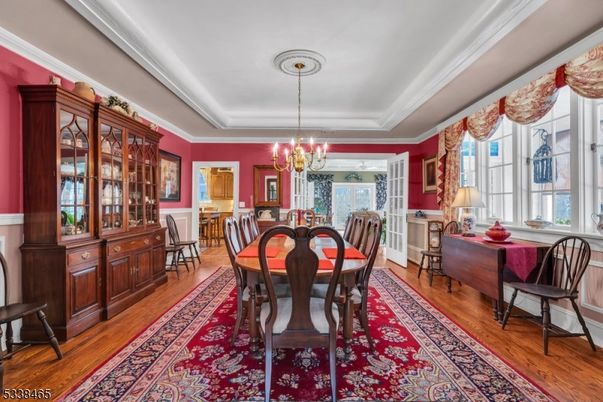 Chandelier, Dining room, Interior, Wood Texture Flooring