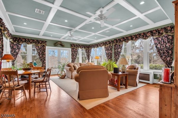 Dining room, Interior, Living room, Recessed Lighting, Wood Texture Flooring