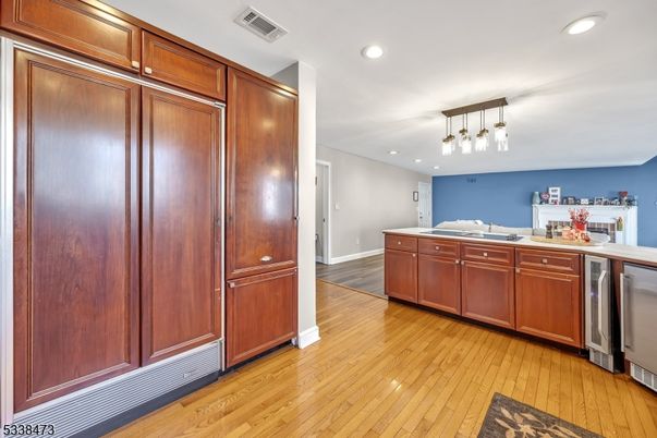 Interior, Kitchen, Pendant Lights, Recessed Lighting, Wood Texture Flooring