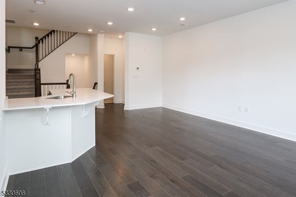 Empty room, Interior, Kitchen, Recessed Lighting, Wood Texture Flooring