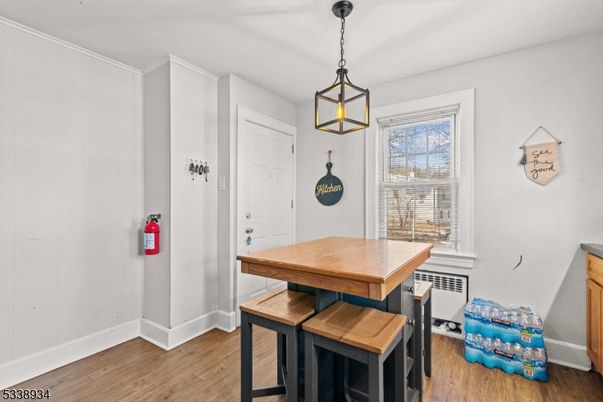 Dining room, Interior, Pendant Lights, Wood Texture Flooring