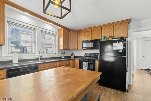 Interior, Kitchen, Pendant Lights, Stainless Steel Appliances, Wood Texture Flooring