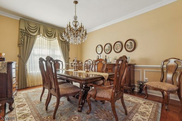 Chandelier, Dining room, Interior, Wood Texture Flooring