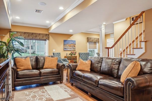 Interior, Living room, Recessed Lighting, Wood Texture Flooring