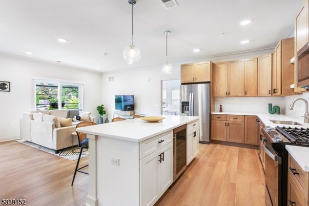 Interior, Kitchen, Living room, Pendant Lights, Recessed Lighting, Stainless Steel Appliances, Wood Texture Flooring