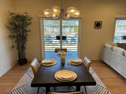 Dining room, Interior, Pendant Lights, Wood Texture Flooring