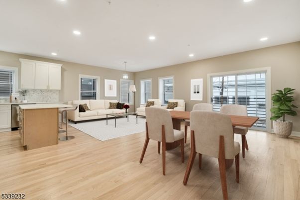 Dining room, Interior, Kitchen, Living room, Pendant Lights, Recessed Lighting, Wood Texture Flooring