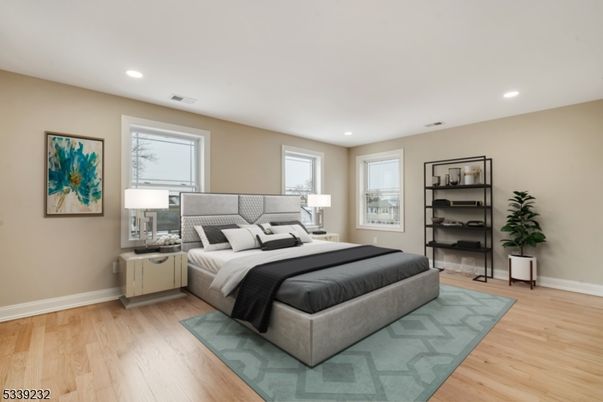 Bedroom, Interior, Recessed Lighting, Wood Texture Flooring