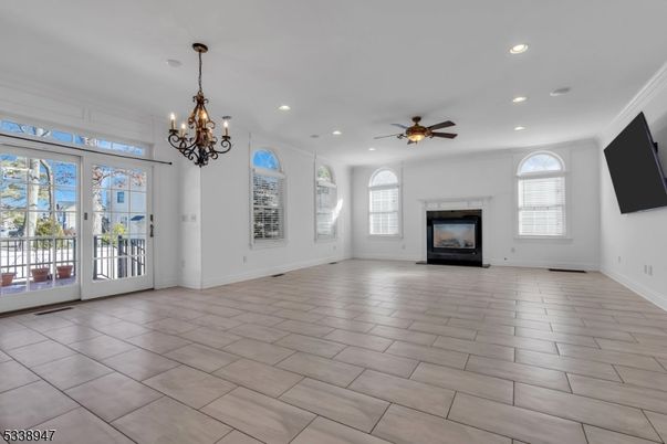 Chandelier, Empty room, Fireplace, Interior, Recessed Lighting