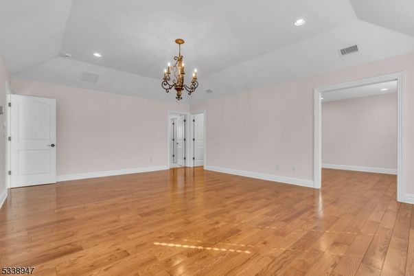 Chandelier, Empty room, Interior, Recessed Lighting, Wood Texture Flooring