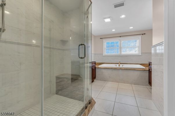 Bathroom, Glass Shower, Interior, Marble Walls, Recessed Lighting