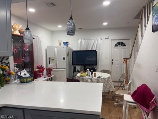 Interior, Kitchen, Pendant Lights, Recessed Lighting, Wood Texture Flooring