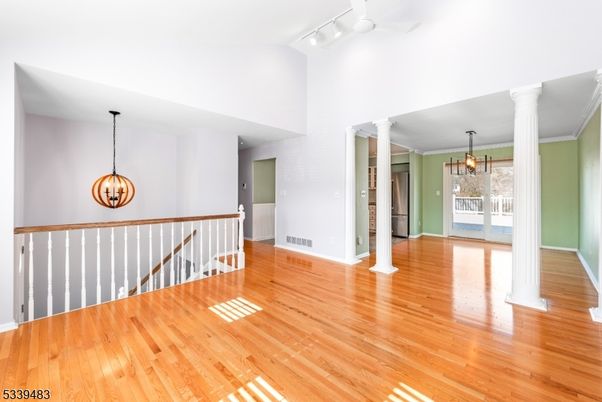 Chandelier, Empty room, Interior, Pendant Lights, Wood Texture Flooring