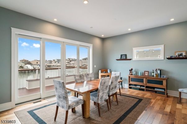 Dining room, Interior, Recessed Lighting, Wood Texture Flooring