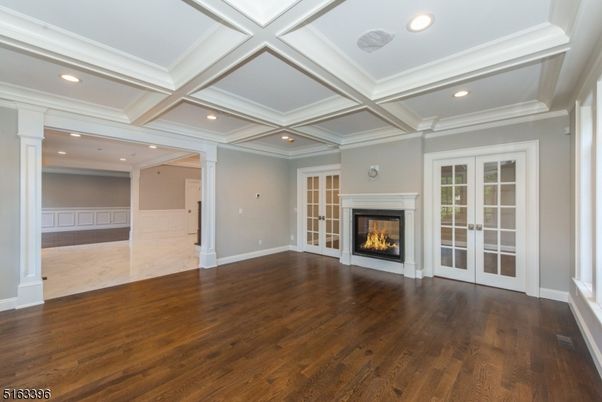 Empty room, Fireplace, Interior, Recessed Lighting, Wood Texture Flooring