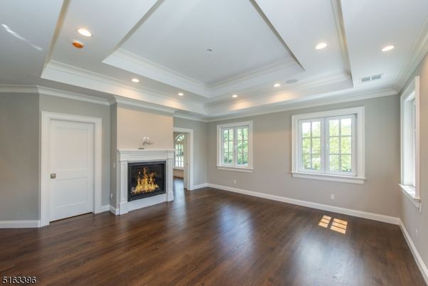 Empty room, Fireplace, Interior, Recessed Lighting, Wood Texture Flooring