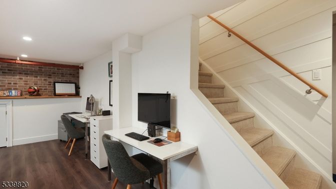 Home Office, Interior, Recessed Lighting, Stone Walls, Wood Texture Flooring