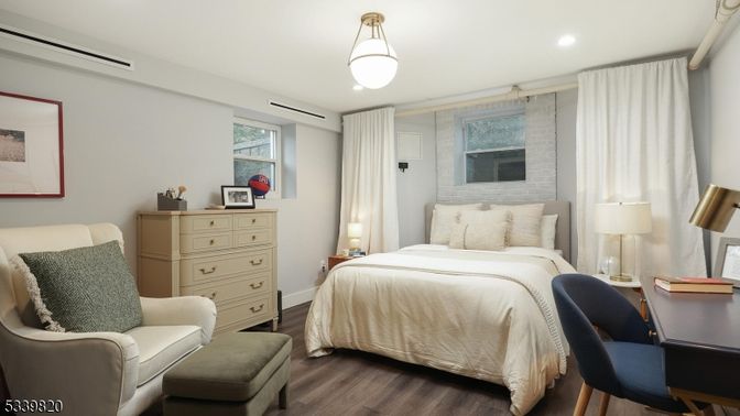 Bedroom, Interior, Pendant Lights, Recessed Lighting, Wood Texture Flooring