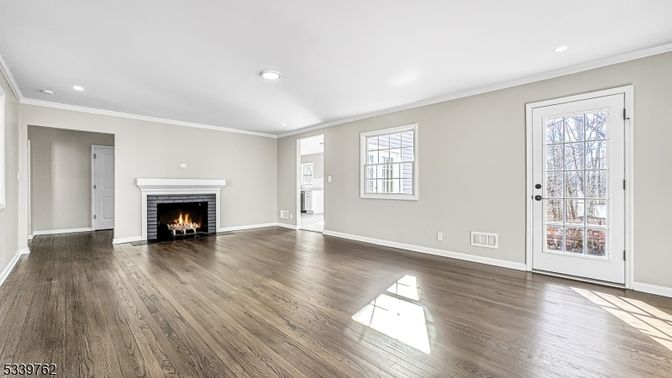 Empty room, Fireplace, Interior, Recessed Lighting, Wood Texture Flooring