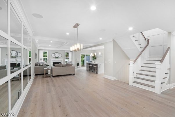 Interior, Living room, Pendant Lights, Recessed Lighting, Wood Texture Flooring