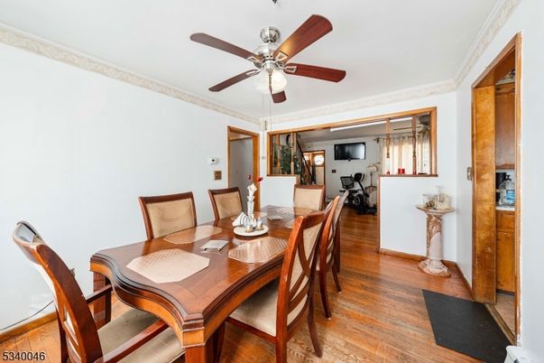 Dining room, Interior, Pendant Lights, Wood Texture Flooring