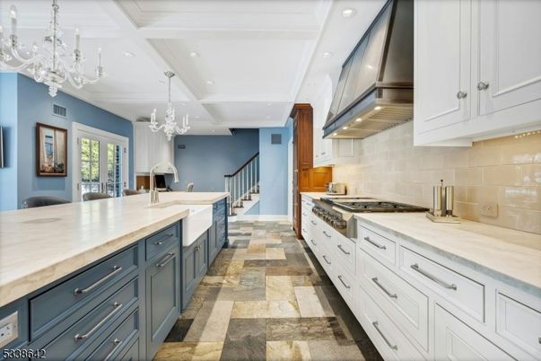Chandelier, Interior, Kitchen, Pendant Lights, Recessed Lighting, Stainless Steel Appliances