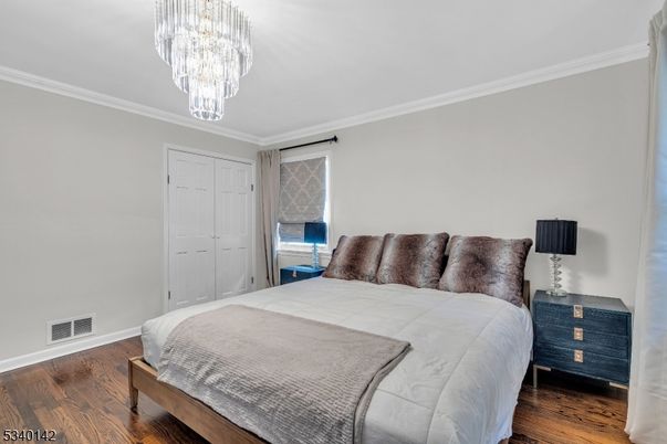 Bedroom, Chandelier, Interior, Wood Texture Flooring