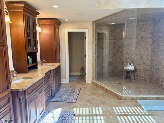 Bathroom, Dual Sink Vanities, Glass Shower, Interior, Recessed Lighting