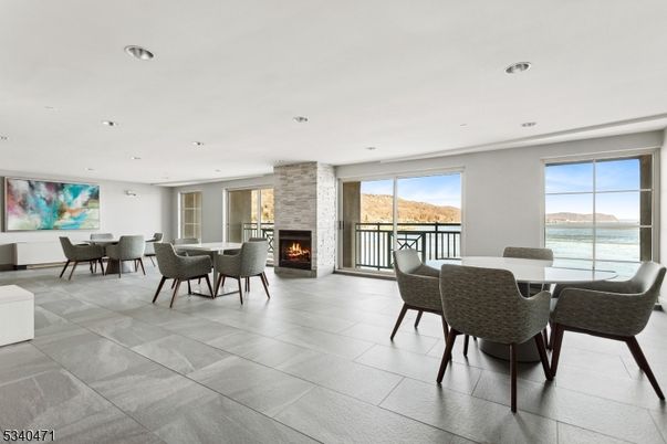 Dining room, Fireplace, Interior, Recessed Lighting