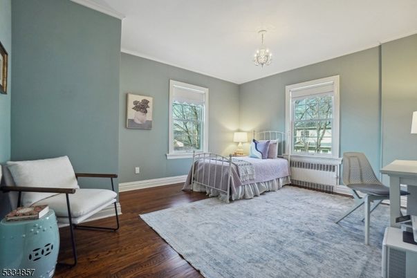 Bedroom, Chandelier, Interior, Wood Texture Flooring