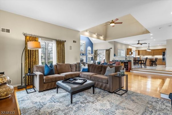 Dining room, Interior, Kitchen, Living room, Pendant Lights, Recessed Lighting, Wood Texture Flooring