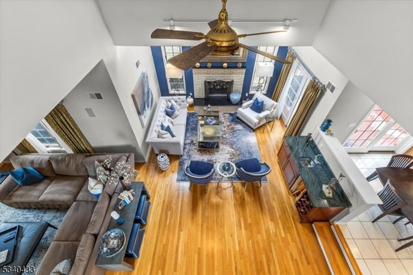 Fireplace, Interior, Living room, Stone Walls, Wood Texture Flooring