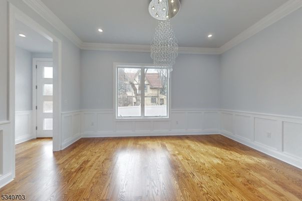 Empty room, Interior, Pendant Lights, Recessed Lighting, Wood Texture Flooring