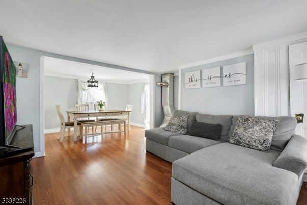 Dining room, Interior, Living room, Pendant Lights, Wood Texture Flooring