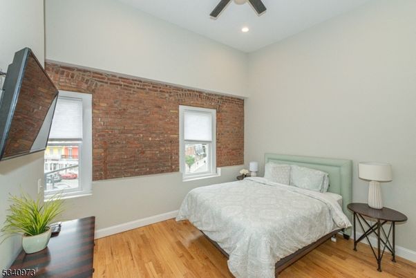 Bedroom, Interior, Recessed Lighting, Stone Walls, Wood Texture Flooring